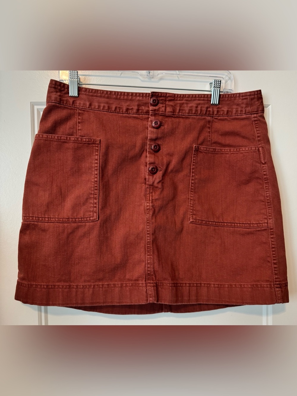 Gap 1969 Rust Button Front Utility Mini Skirt Size 14 Cotton Tencel
